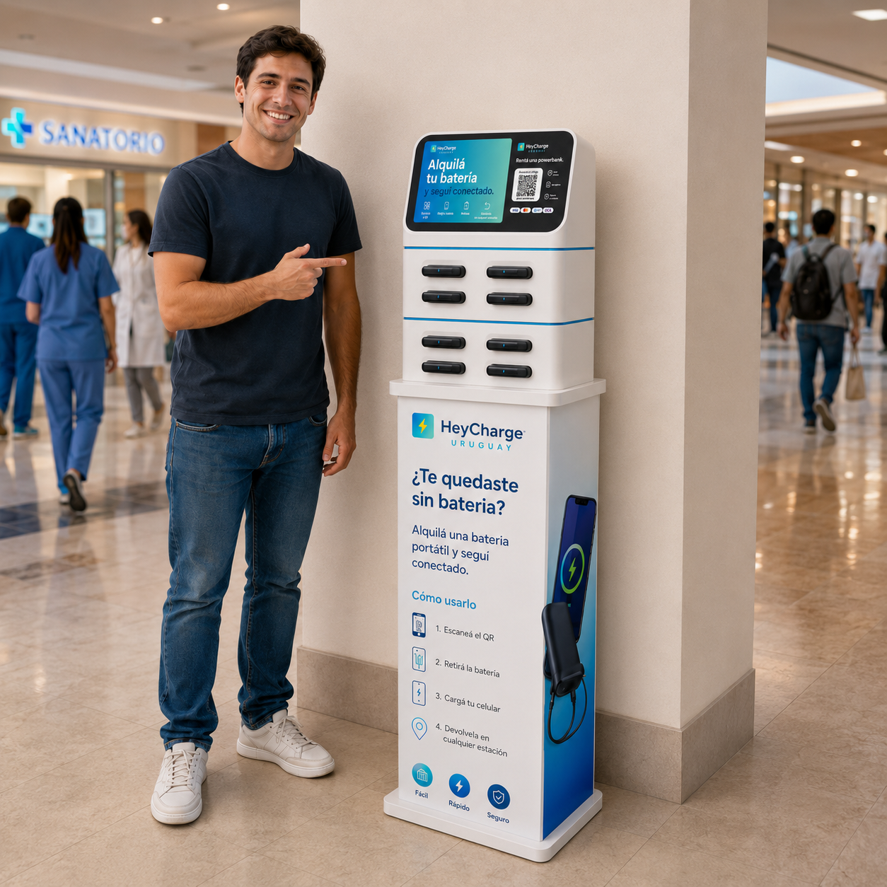 Terminal HeyCharge Uruguay para alquiler de baterías portátiles